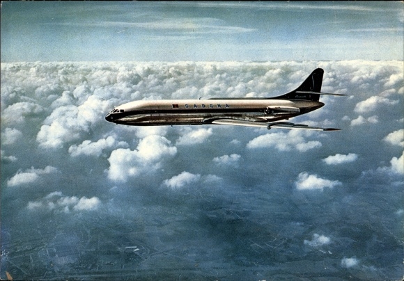 Postcard Belgian passenger plane, Caravelle, Sabena