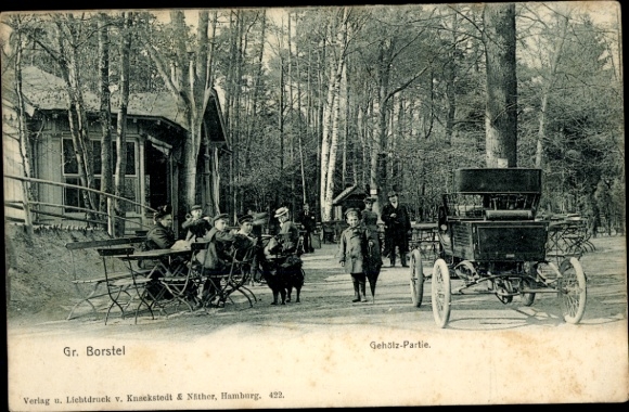 Postcard Hamburg Groß Borstel, Restaurant in the Grove, Vehicle