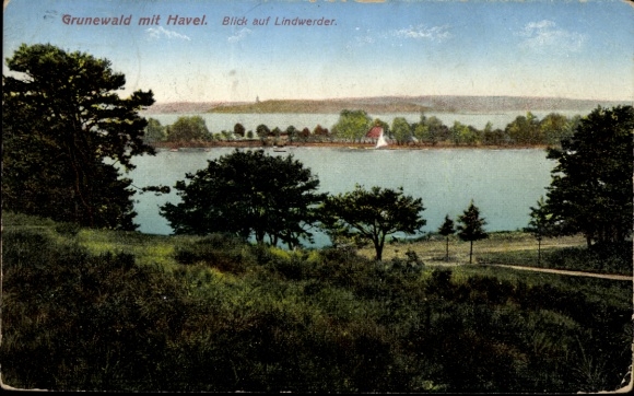 Postcard Berlin Zehlendorf Nikolassee, Lindwerder Island, Havel, Grunewald