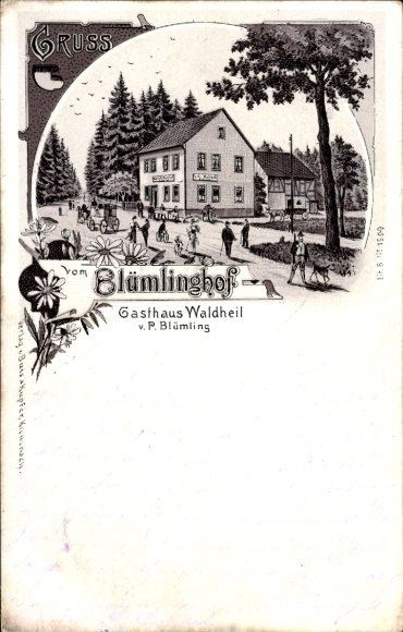 Chromo-Litho Völkenroth Bell Hunsrück Rhineland Palatinate, Greiserhof, Gasthaus Waldheil, owner P. Blümling