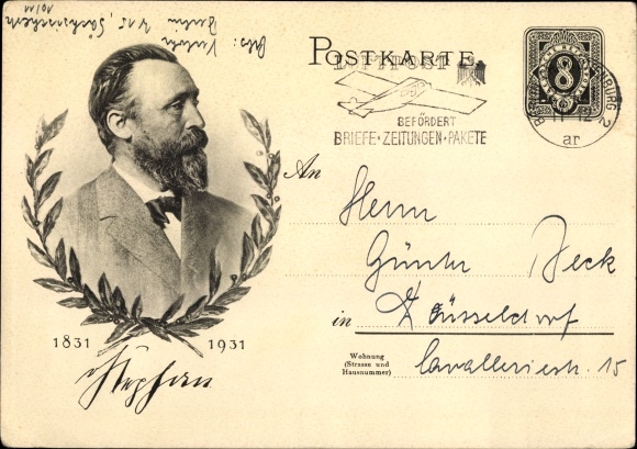 KP papeteria pocztowa Heinrich von Stephan, generalny dyrektor poczty, rocznica 1931 r