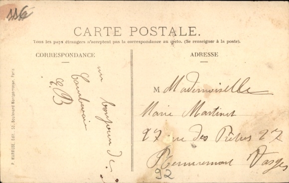 Postcard Courbevoie Hauts de Seine, Rue de Bezons, Charras Square, view of buildings, advertising