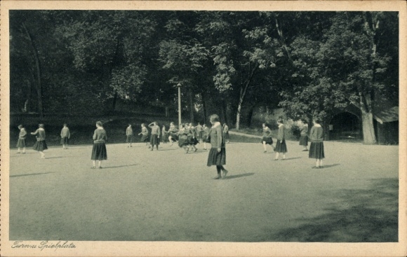 Postcard Zangberg in Upper Bavaria, Educational Institute of the Salesian Sisters of St. Joseph, gymnastics field, playground