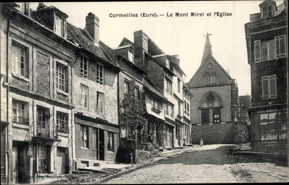 Postcard Cormeilles Eure, Mont Mirel and the Church