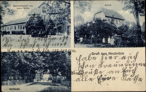 Postcard Neubrück Wendeburg Lower Saxony, inn, village street, school