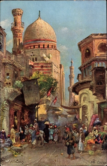 Artist Postcard Wuttke, Carl, Cairo Cairo Egypt, Bab-El-Zuwele, market scene