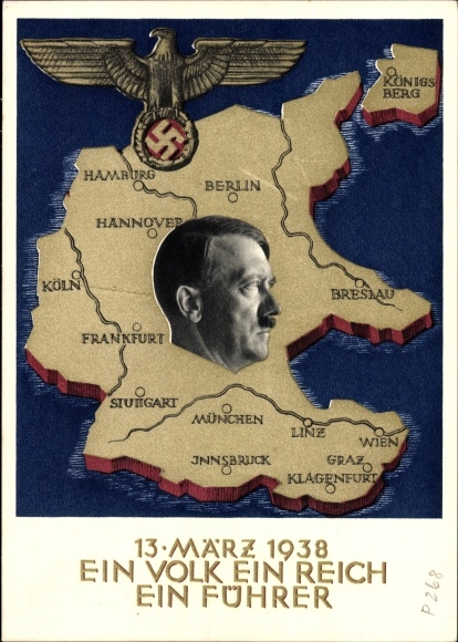 Postal stationery PC small, one people, one empire, one leader, annexation of Austria in 1938, Greater Germany