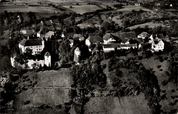 Postcard Stetten Künzelsau in the Hohenlohe district of Baden Württemberg, aerial photograph of the castle