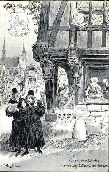 Set van 12 ansichtkaarten van het oude Parijs, Robida