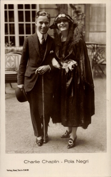 Postcard actor Charlie Chaplin, actress Pola Negri