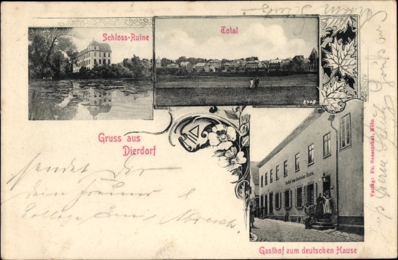 PC Dierdorf im Westerwald, castle ruins, general view, inn for the German home