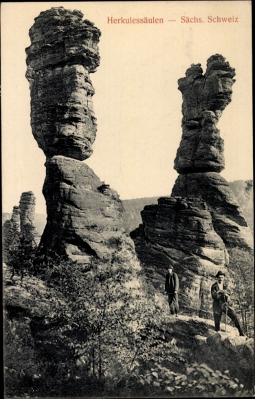 Ak Rosenthal Bielatal Saksisch Zwitserland, Herculeszuilen, wandelaars