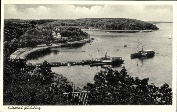 Postcard Glücksburg on the Baltic Sea, pier
