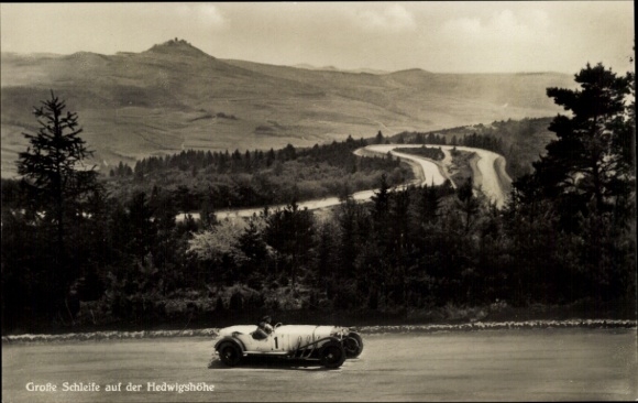 Postcard Nürburg in the district of Ahrweiler, Nürburgring, large loop on the Hedwigshöhe, racing cars