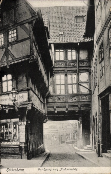 Postcard Hildesheim in Lower Saxony, passage, Andreasplatz, building, black and white photo