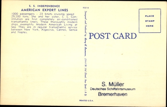 Ak Steamer Constitution, Amerikaanse exportlijnen