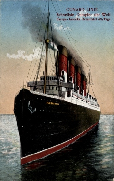 Ak Cunard Line, stoomschip Mauretania, boegzicht