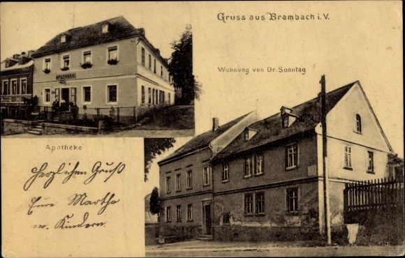 Postcard Bad Brambach im Vogtland, apartment of Dr. Sunday pharmacy