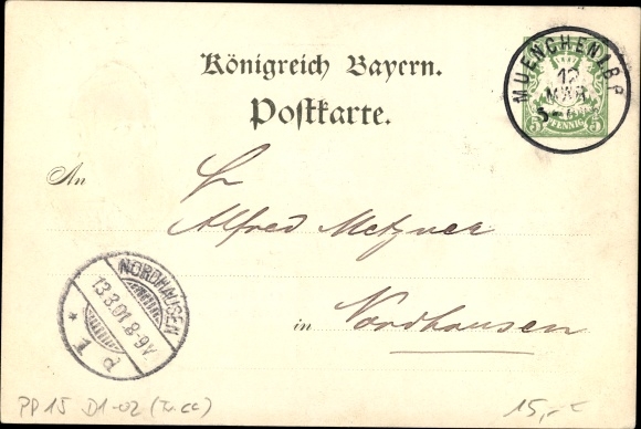 Postwaardestukken passepartout ansichtkaart München Beieren, PP 15 D1 02, Frauenkirche, Königsbau, Luitpold