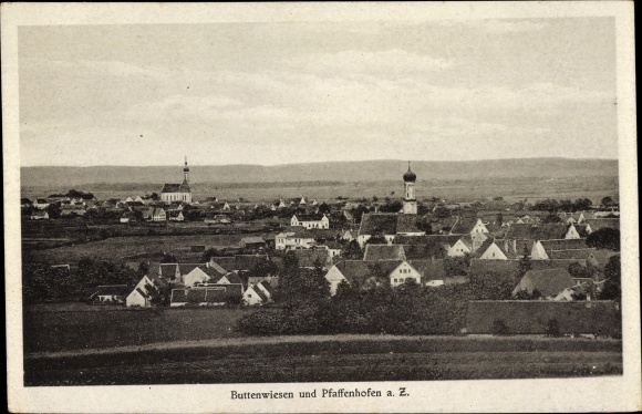 Postcard Buttenwiesen in Swabia, view of the town and Pfaffenhofen