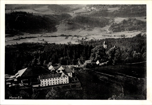 Postcard Siegsdorf in Upper Bavaria, Maria Eck Monastery, aerial photograph