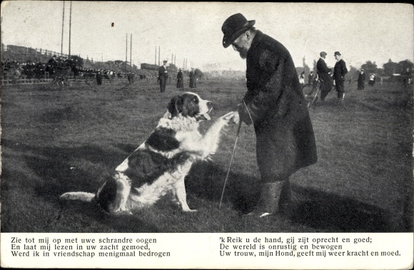 Postcard Hund gibt Pfötchen, Look up to me with thine shrewd eyes...