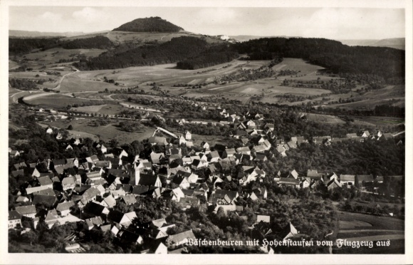 Postcard Wäschenbeuren in Württemberg, aerial photograph