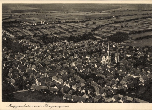 Postcard Muggensturm in Baden, aerial photograph
