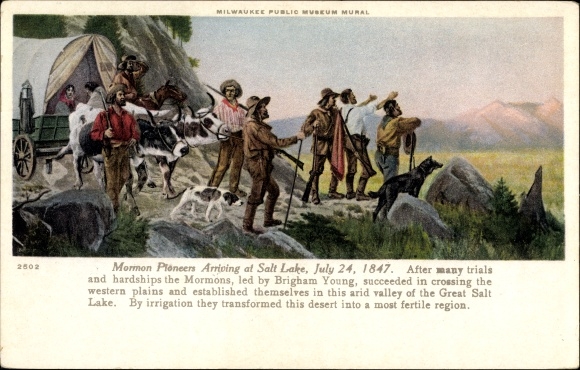 Ak Wisconsin USA, Mormon Pioneers arriveren in Salt Lake 1847, Milwaukee Public Museum Mural