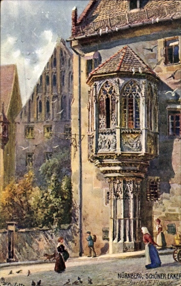 Artist Postcard Flower, Charles, Nuremberg in Middle Franconia Bavaria, Beautiful Bay Window