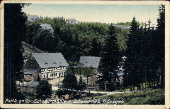 Postcard Bärenstein Altenberg Erzgebirge, Scheermühle, forests, huts, mountain landscape