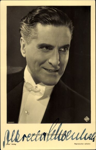 Postcard actor Albrecht Schoenhals, portrait, Ross Verlag 8869 1, autograph