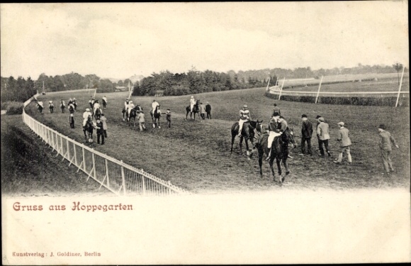 Postcard Hoppegarten in Brandenburg, racecourse, horses, people