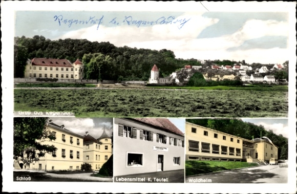 Postcard Regendorf Zeitlarn in the Upper Palatinate, Castle, Food K. Teufel, Waldheim