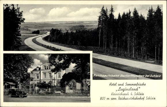 Postcard Heinrichsruh in Vogtland, Hotel Luginsland, owner Otto Pätzold, Reichautobahn Berlin Munich