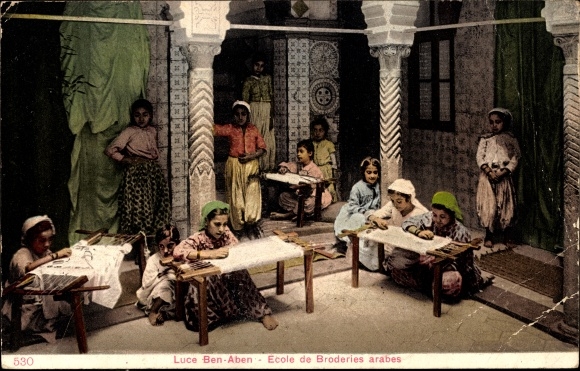 Postcard Algeria, Luce Ben-Aben, School of Arab Embroidery, Maghreb
