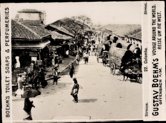 Photo Colombo Ceylon Sri Lanka, street scene, advertising Boehm's Toilet Soap
