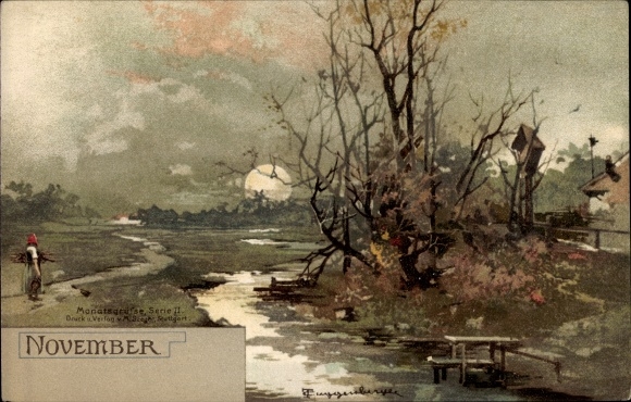 Moonlight artist PC Guggenberger, November, allegory, autumn, river party