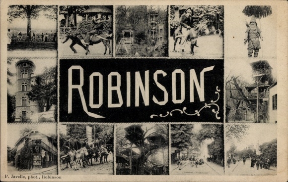 Postcard Robinson Loiret, donkey, observation tower, rider, street scene