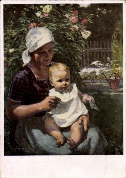 Artist Postcard Heymann, Richard, Father's field post letter, mother with child, HDK 197