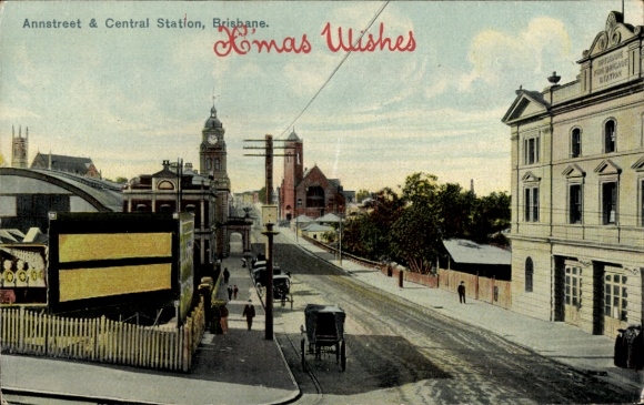 Postcard Brisbane Australia, Annstreet, Central Station