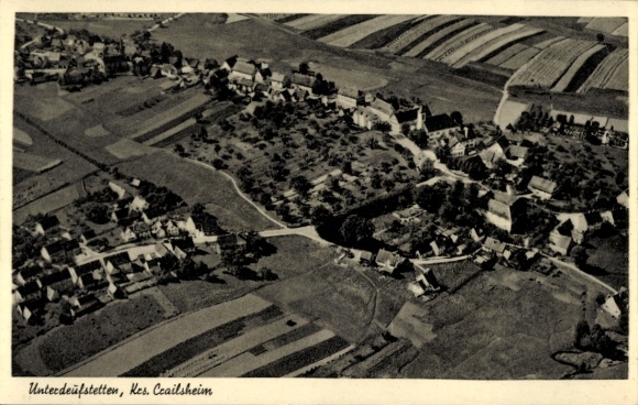 Postcard Unterdeufstetten Fichtenau in Württemberg, aerial photograph