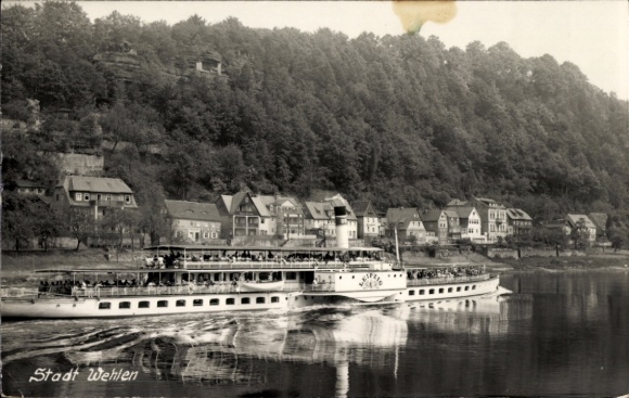 Ak Wehlen an der Elbe Sachsen, Elbdampfer Leipzig, Vorbeifahrt