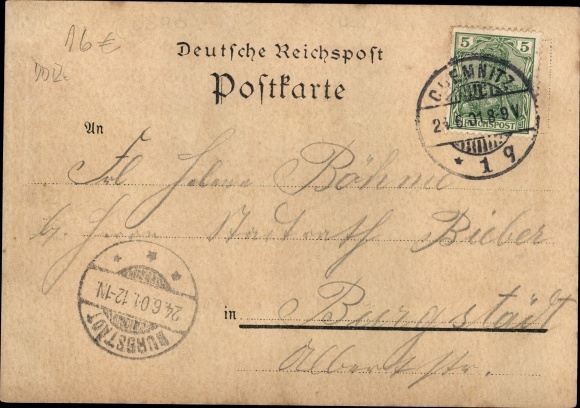 Chromo-Litho Chemnitz in Saxony, Schillerplatz, commercial academy, main train station, Jacobikirche