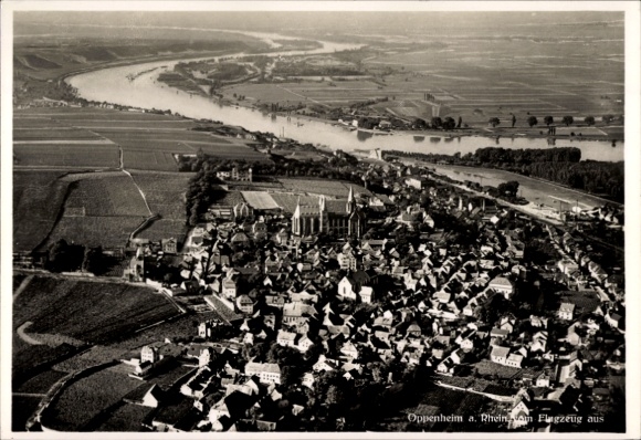 Postcard Oppenheim am Oberrhein, aerial photograph