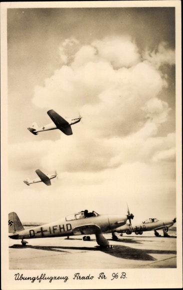 Postcard German Air Force, training and practice aircraft Arado Ar 96 B are made ready for take off, D-IFHD