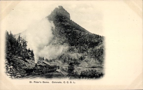 Postcard Colorado USA, St. Peter's Dome, steam locomotive