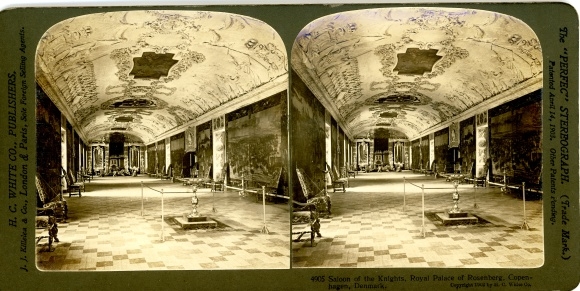 Stereo Photo København Copenhagen Denmark, Rosenburg Castle, Knight's Hall, interior view