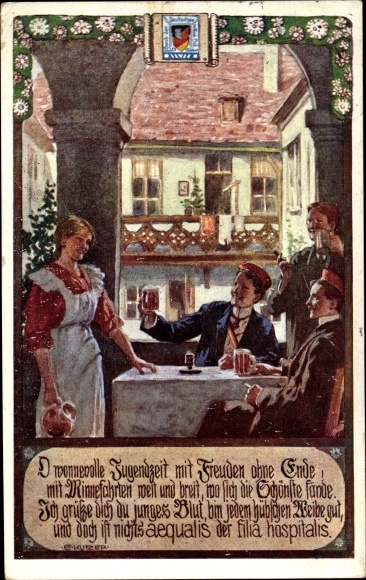 Studentika artist Postcard Kutzer, Ernst, students in the inn, Association of Germans in Lower Austria
