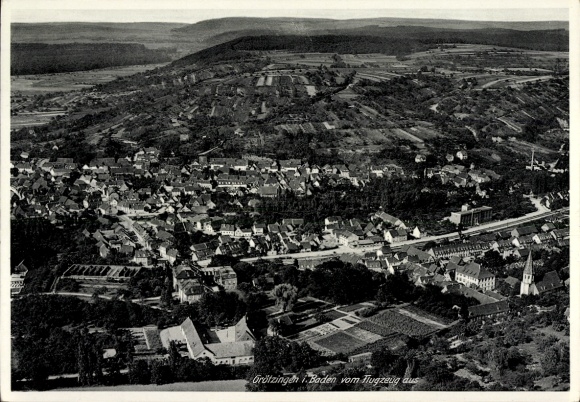 Postcard Grötzingen Baden Württemberg, aerial photograph